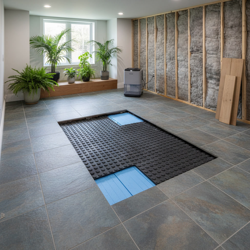 modern moisture-resistant basement flooring installed in Connecticut home