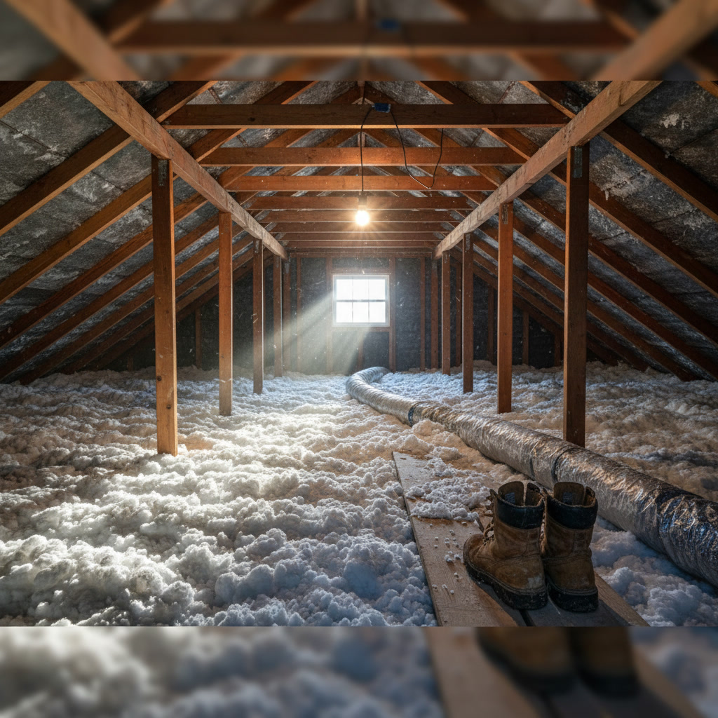 Attic insulation installation in Newington Connecticut home showing proper coverage and R-value