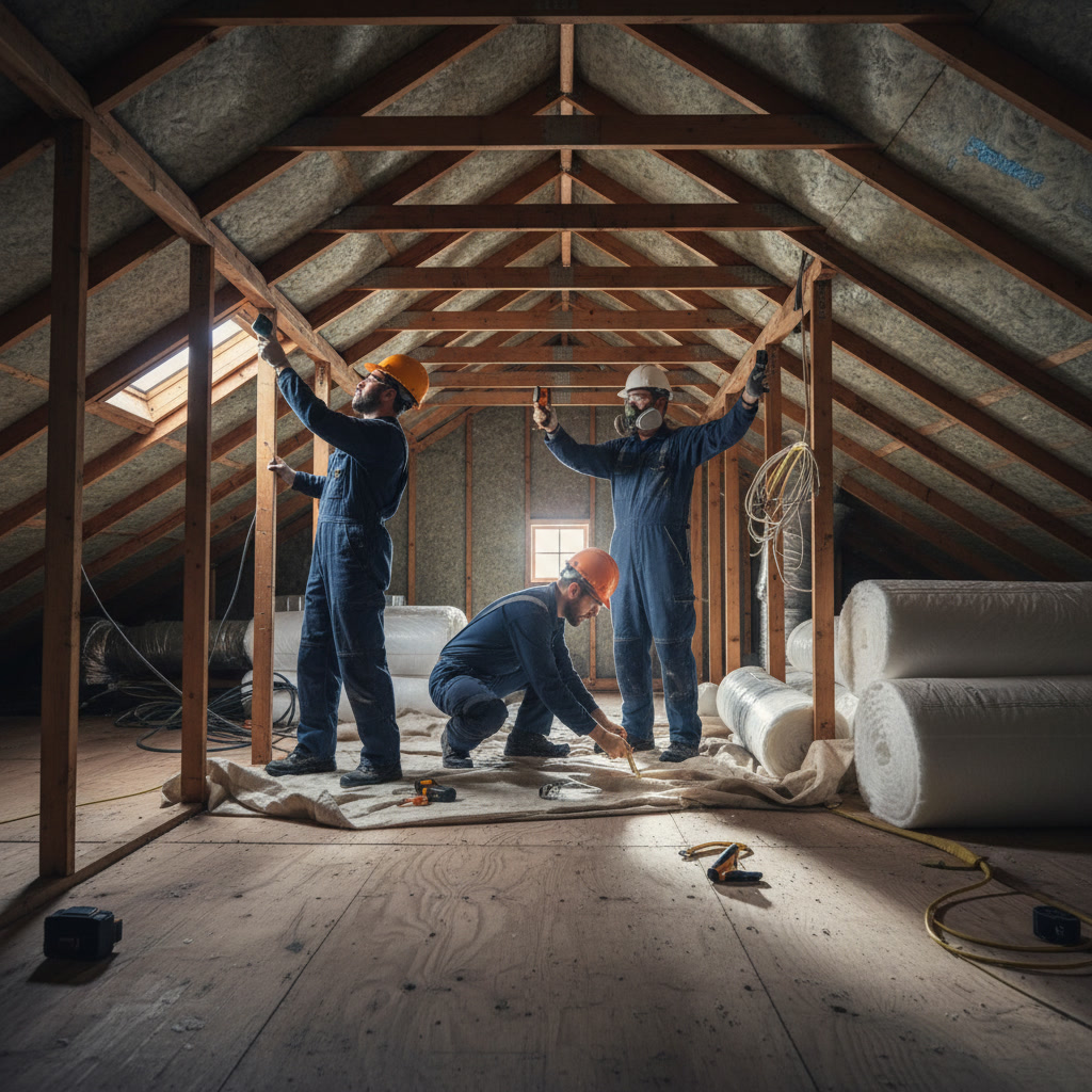 Professional contractor conducting home insulation assessment before installation