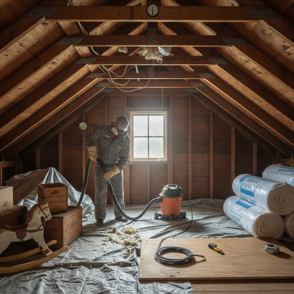 Professional insulation contractor sealing air leaks before installing new attic insulation in Newington CT