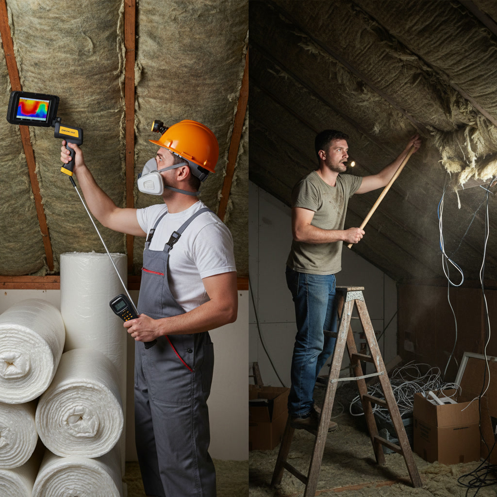 Professional thermal imaging camera detecting insulation gaps and heat loss