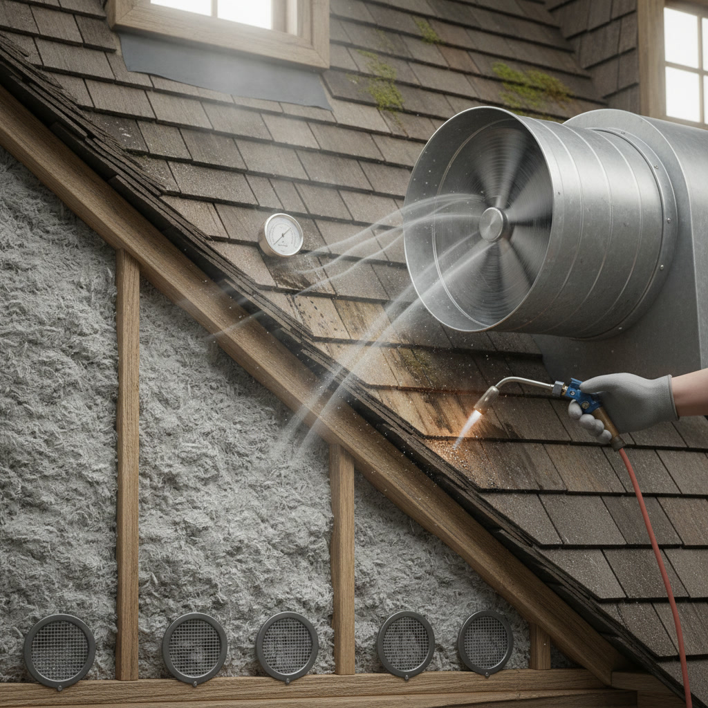 Properly installed attic baffles maintaining ventilation channel before insulation installation