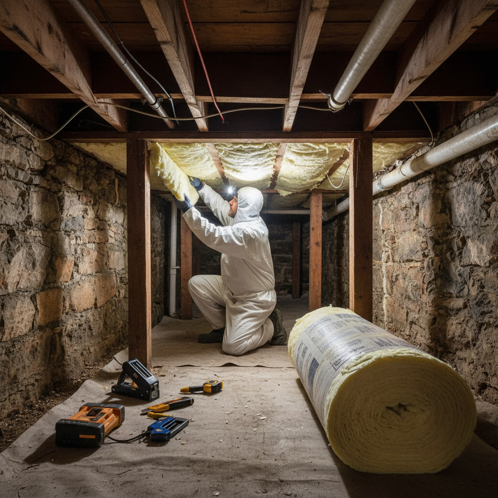 Well-insulated crawl space foundation walls in Wethersfield Connecticut home