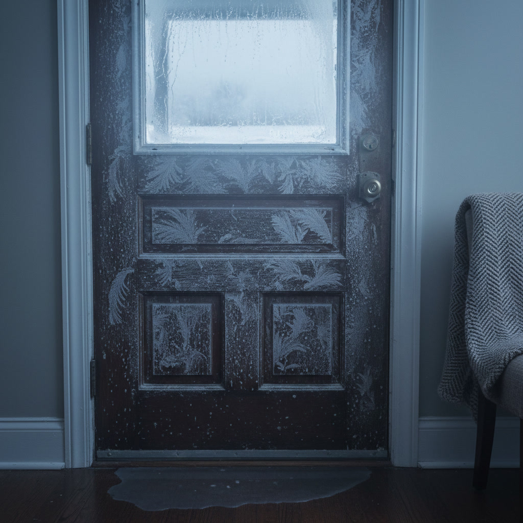 exterior door weatherstripping inspection showing worn seal