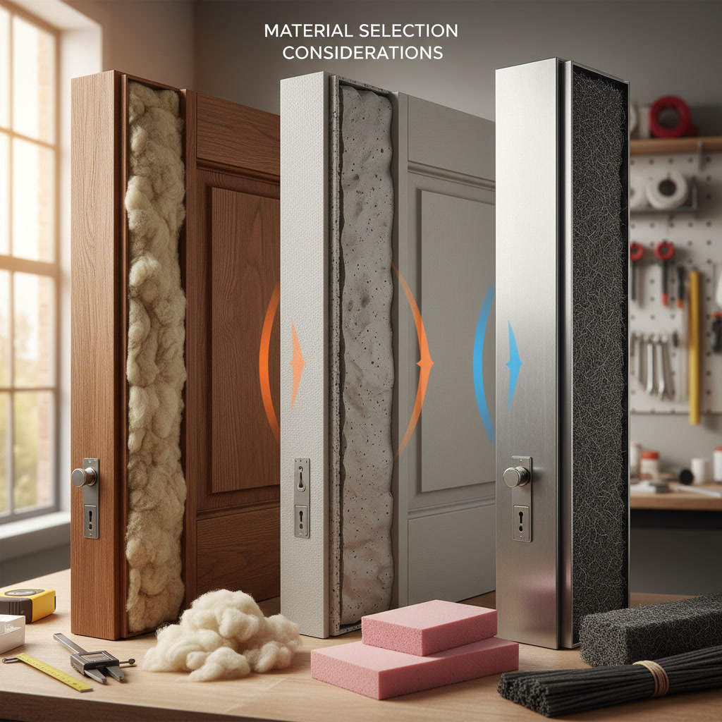 Side-by-side comparison of steel and fiberglass insulated door samples