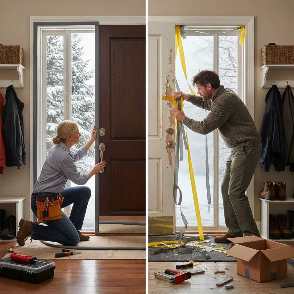 professional door insulation installation with proper weatherstripping